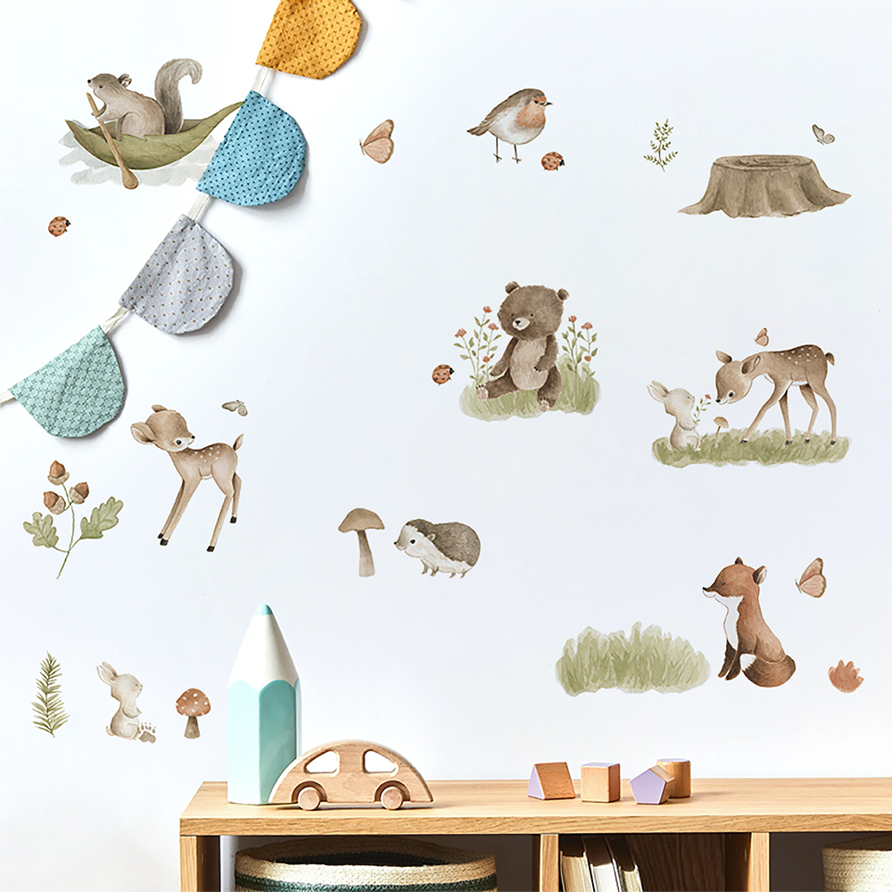 Home Decor Vinyl Flooring - Nordic Forest Cartoon Wall Stickers Animals