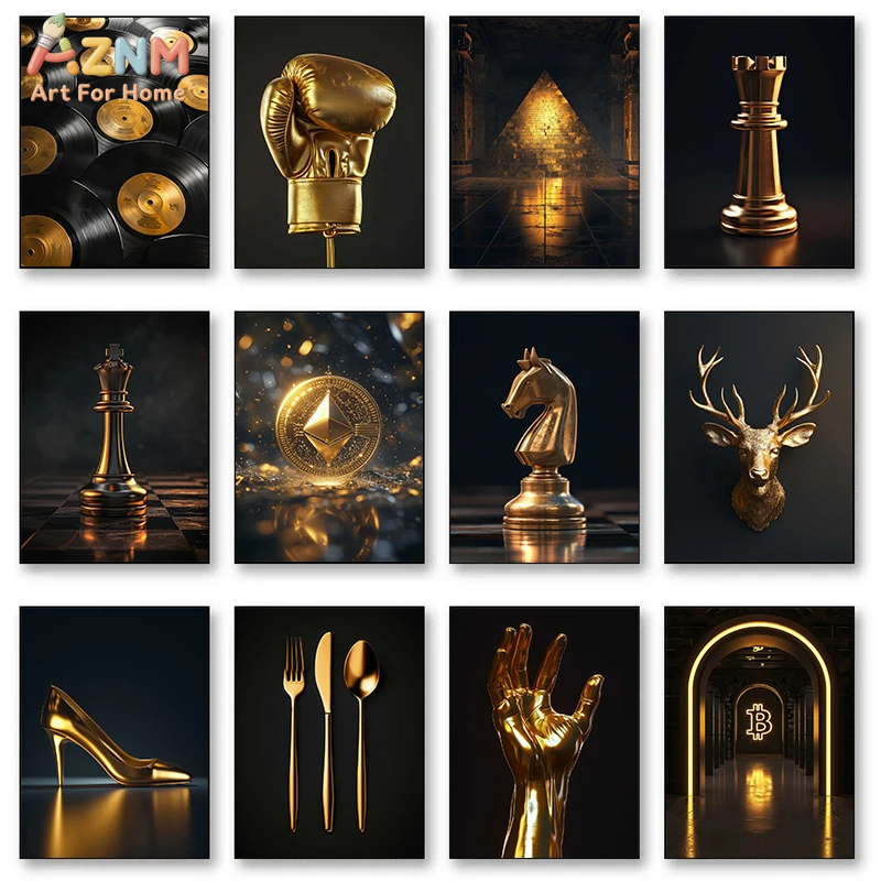 Home Decor Retailers - AZNM Luxury Gold Themed Frameless Canvas