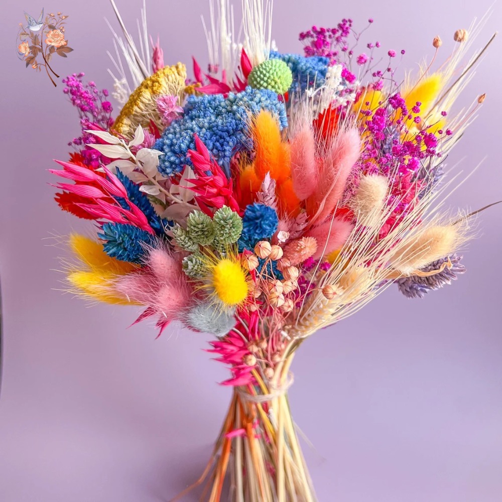 Pampas Grass Decor - Colorful Dried Flowers Wedding Bouquet for