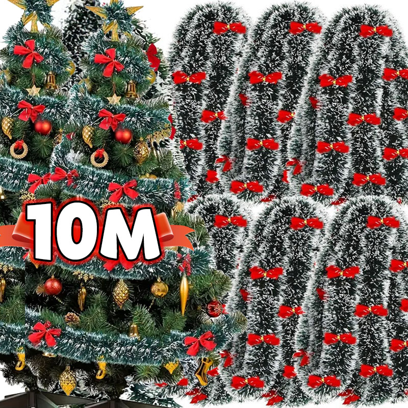 Home Decor Scrap - Christmas Bow Tinsel Ribbons Green Cane