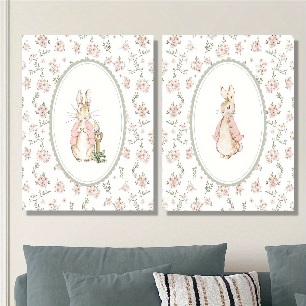 Home Decor Youtube - 2pcs Retro Easter Rabbit Canvas Print