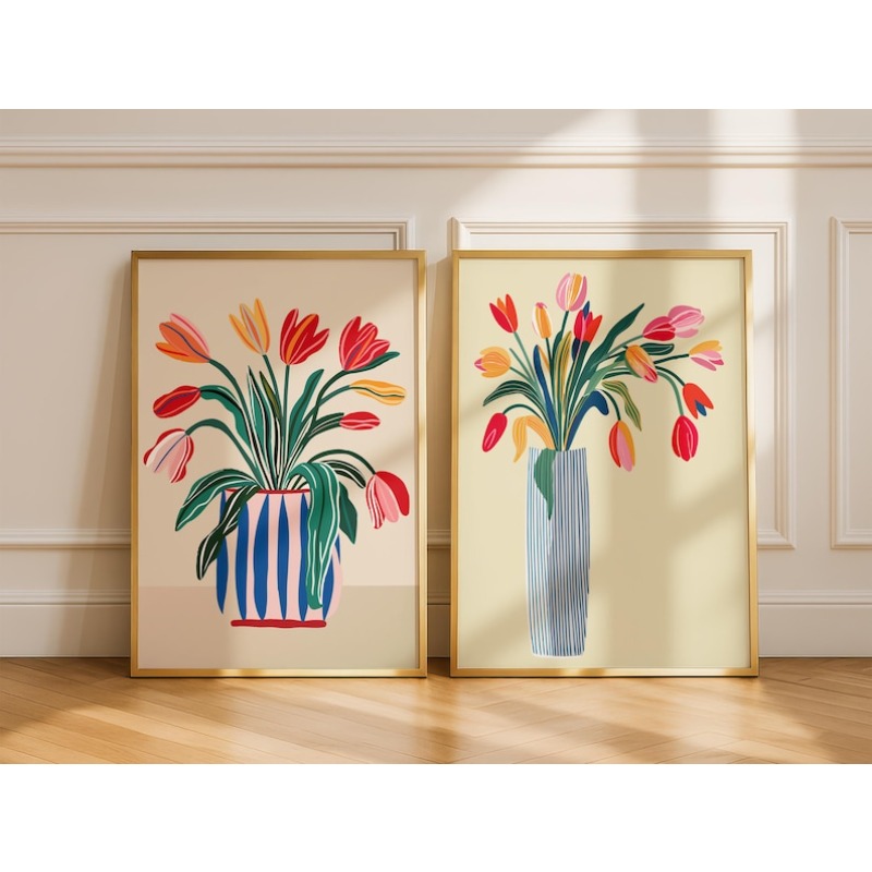 Home Decor Youtube - 2pcs Tulip Flowers Canvas Wall Art,