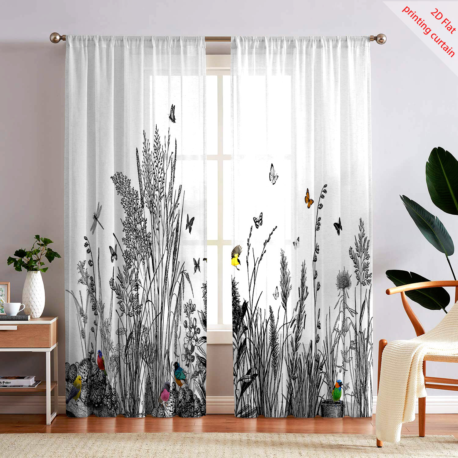 Home Decor Youtube - Plant Printed Transparent Screen Curtain Home