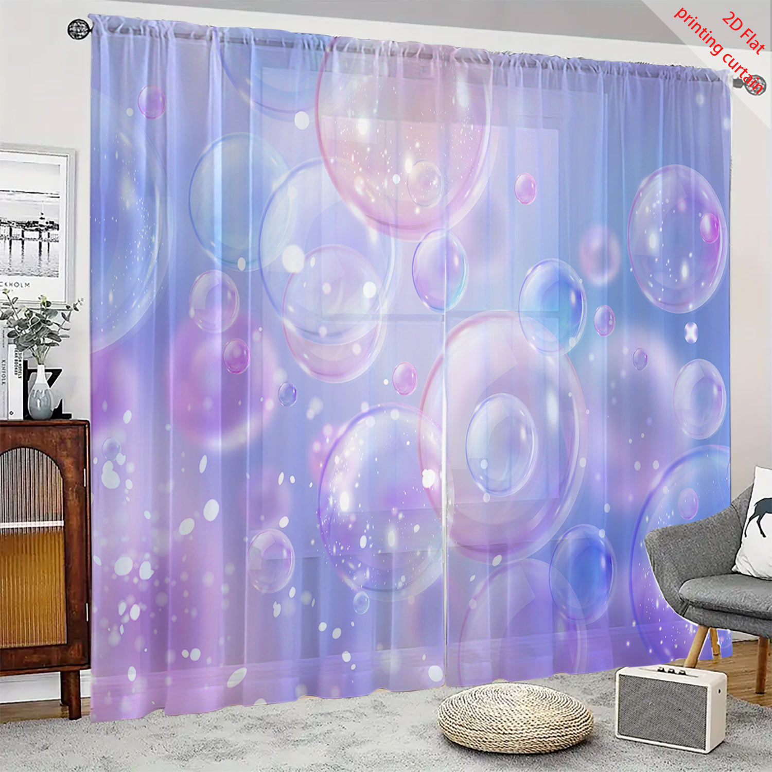 Home Decor Youtube - Dreamy bubble printed gauze curtain, gradient