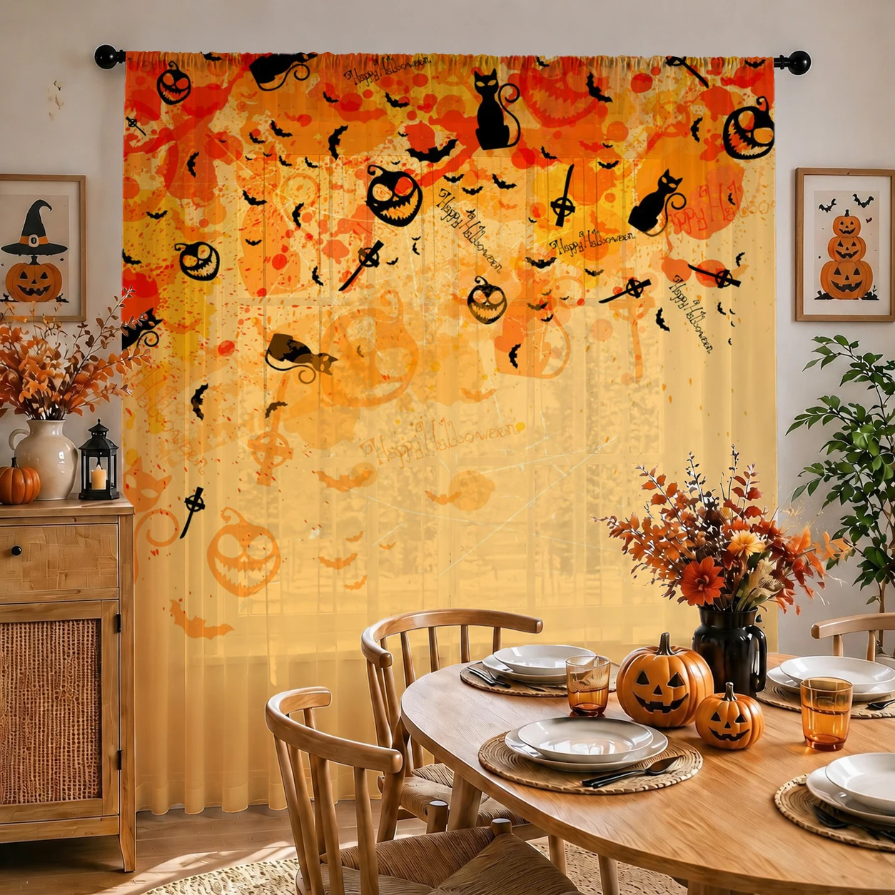 1Pc Spooky Halloween Sheer Cur - Home Decor Youtube recension och pris
