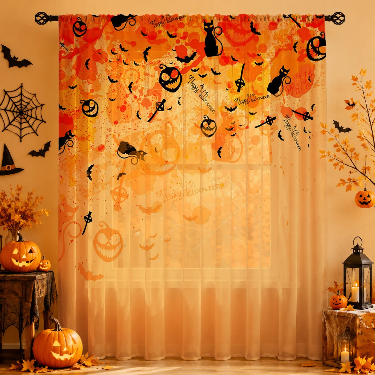 1Pc Spooky Halloween Sheer Cur - Home Decor Youtube recension och pris