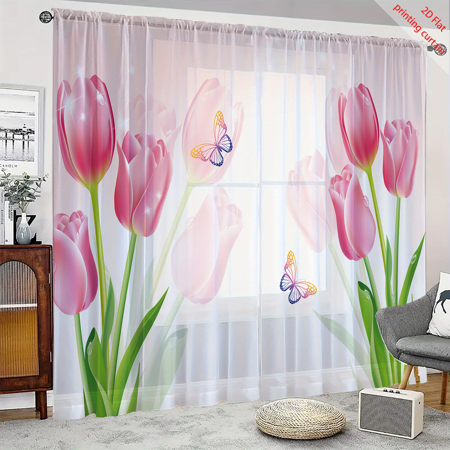 Pink tulip print transparent g - Home Decor Youtube recension och pris