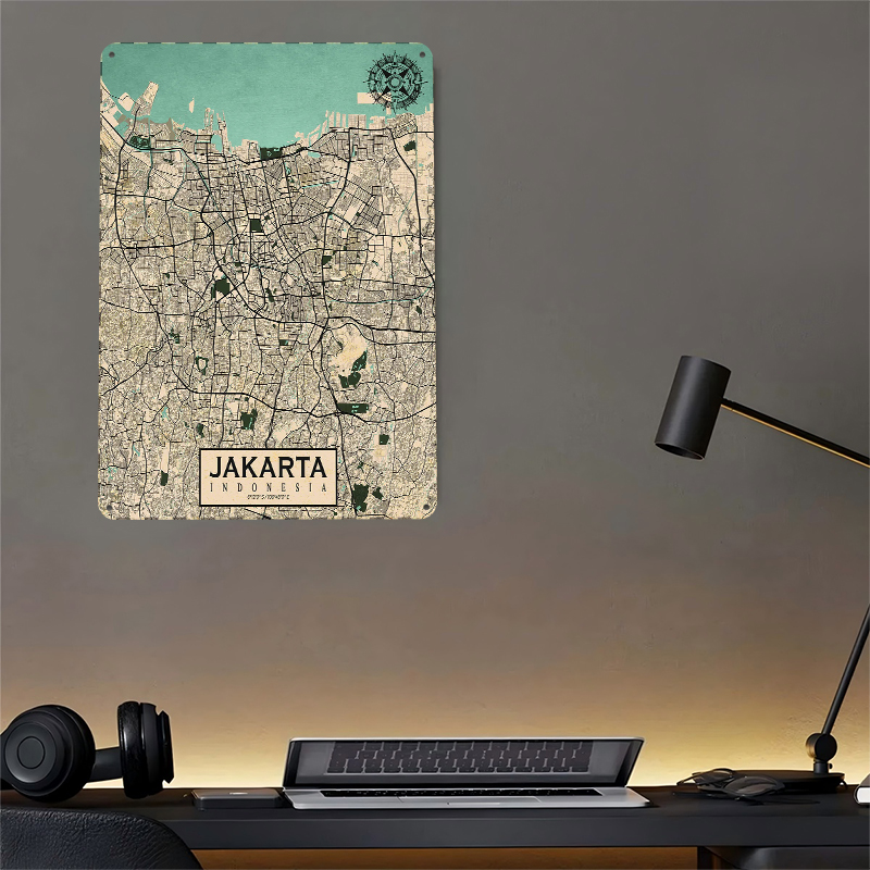 Jakarta City Map Vintage Metal - Home Decor Jakarta recension och pris