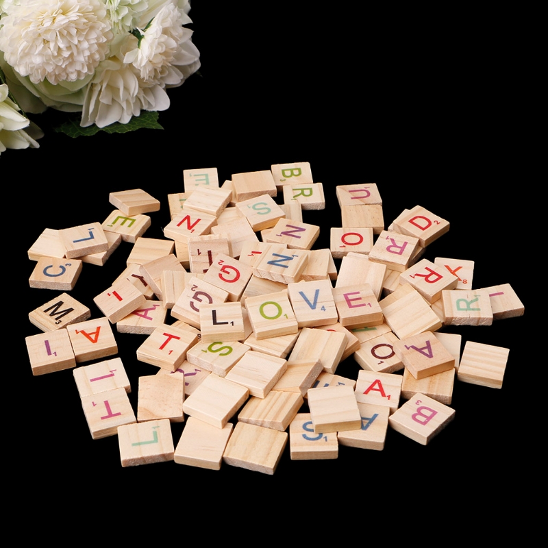 100PCS Wooden Tiles Colorful L - Wooden Letter Sign recension och pris