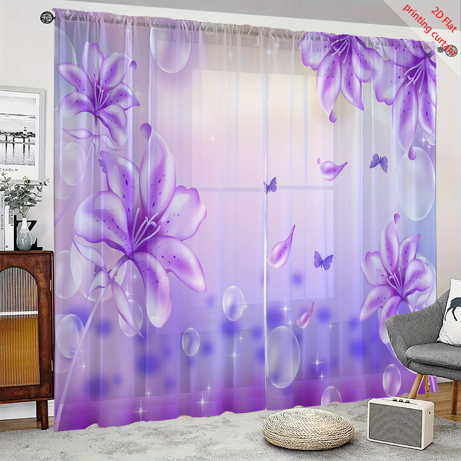 Purple Flower Printed Transpar - Home Decor Youtube recension och pris